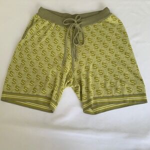 Smoke Rise Knit Shorts Men XL Kelp Green Monogram Geometric Streetwear Retro